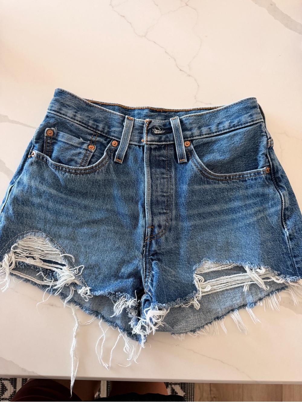 Levi's Distressed High-Rise Denim Shorts - Blue